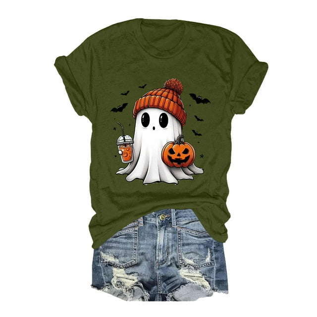 Wijhcboe 2025 T-Shirt Décontracté d'Halloween pour Femme à Imprimé Randonnée à Manches Longues T-Shirt à Manches Courtes Amusant T-Shirts pour Femme Compression Confortable et Stylé T-Shirts pour Femme à Manches Longues T-Shirt pour Femme pour Superposition Femmes P