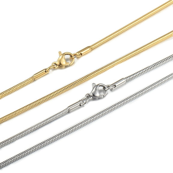 Hermah 0.9/1.2/1.5/2mm Mens Womens Round Snake Necklace Gold Silver 22inch