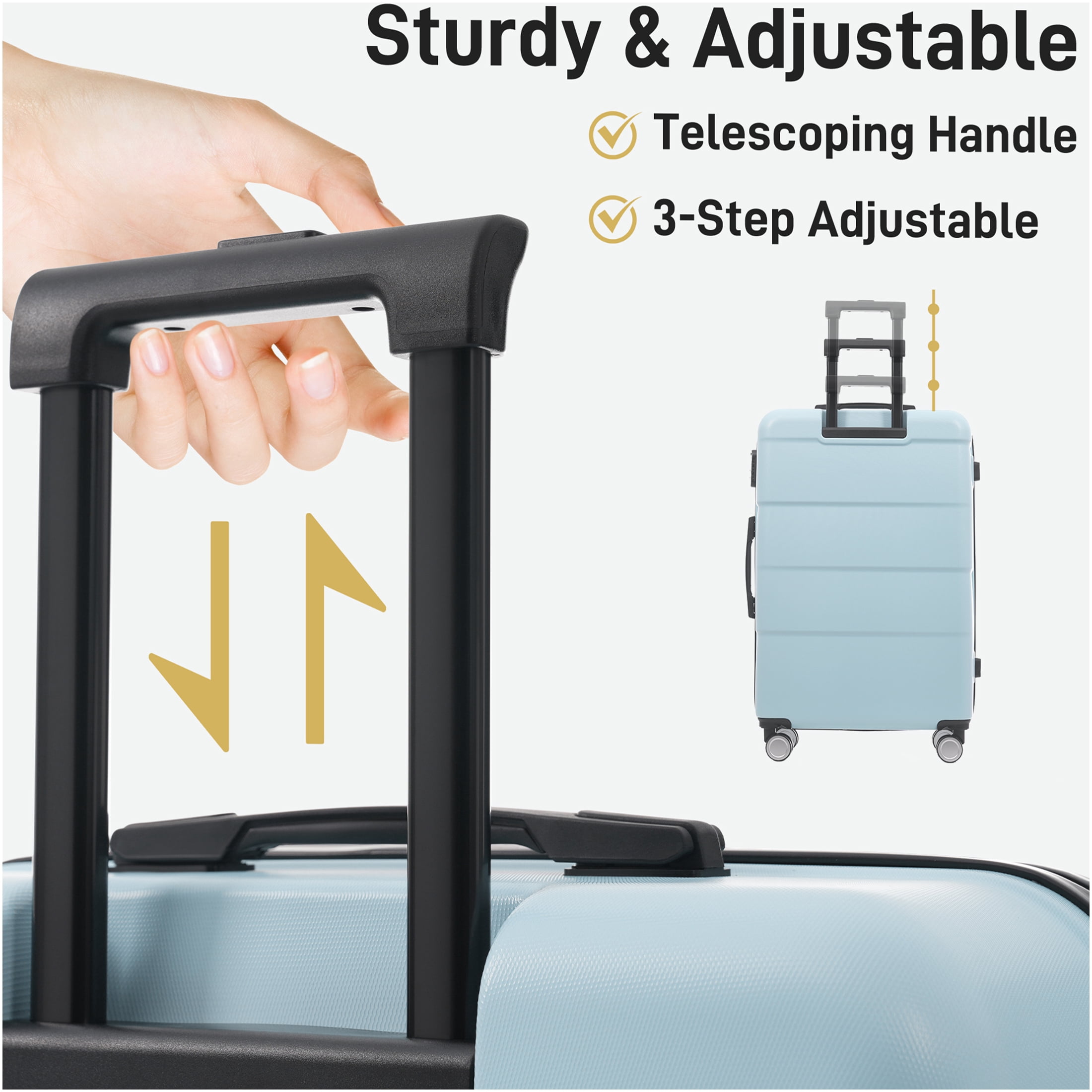 JERFIT 6-Piece Light Blue ABS Hardshell Luggage Set with Spinner Wheels & TSA-Approved Lock, Lightweight Suitcase for Travel