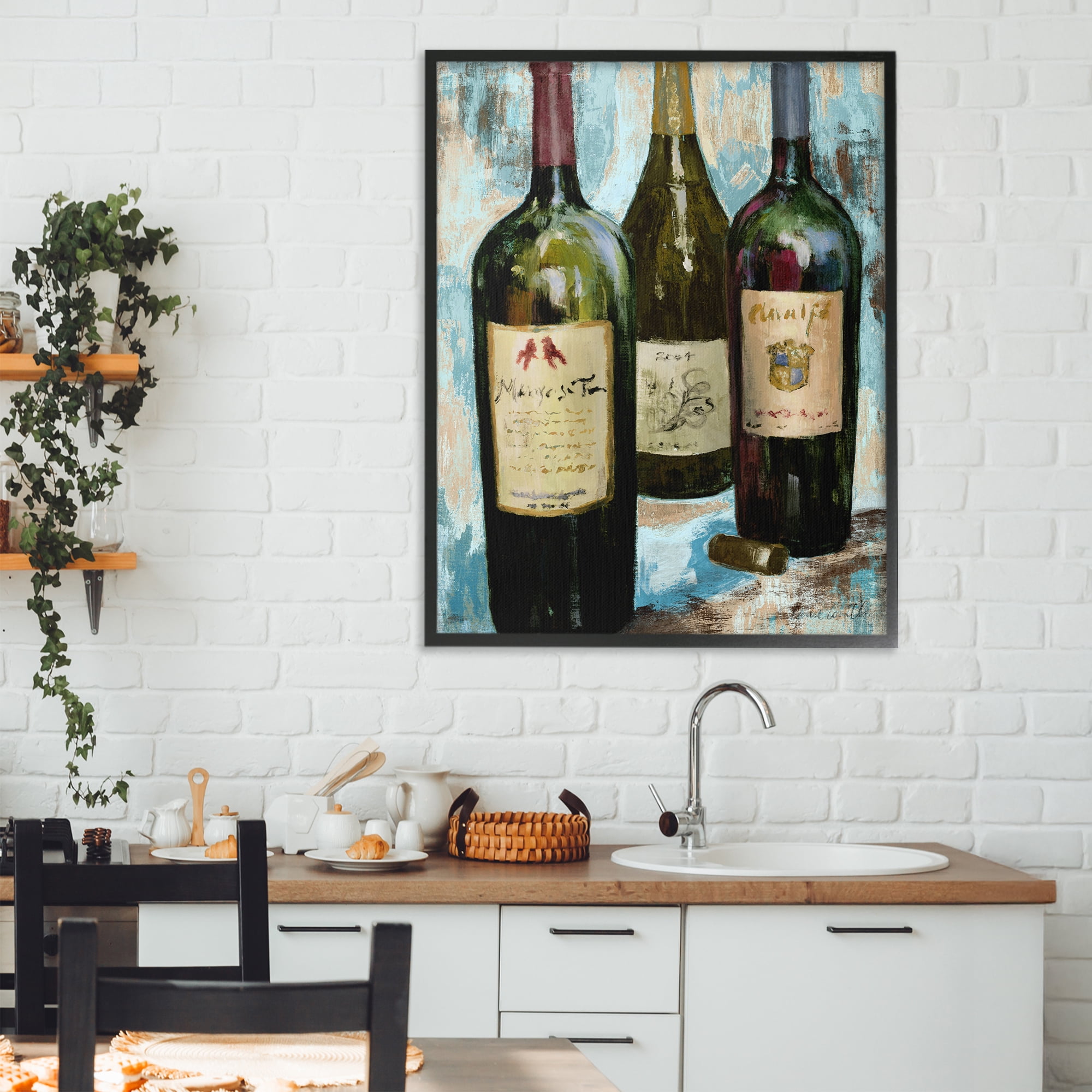 Stupell Industries Labeled Wine Bottle Trio Black Framed Giclee Art, design by Lanie Loreth