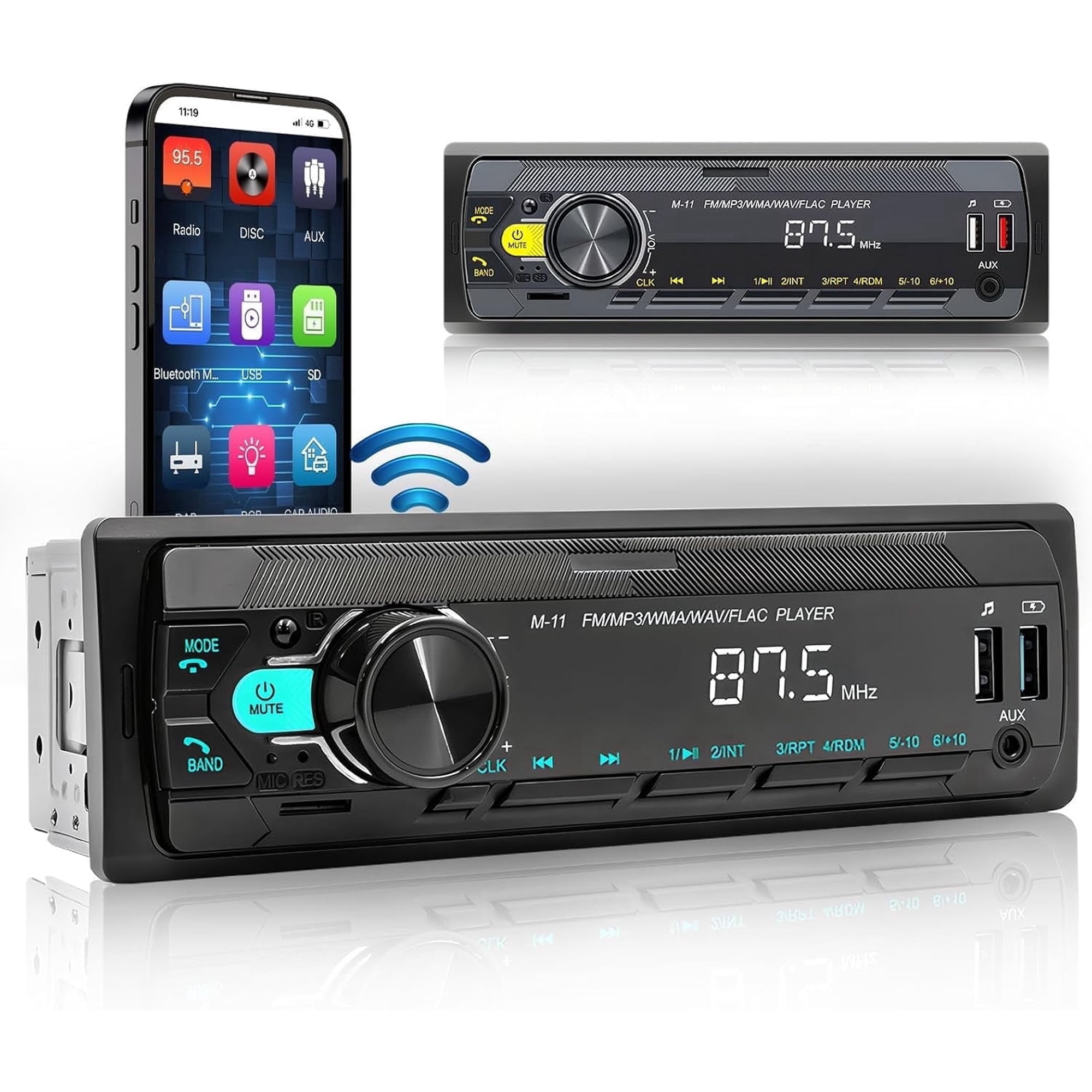 Podofo 1 DIN Car Radio with Bluetooth 5.0 Hands-Free Car Radio 1 DIN with FM Dual USB/TF/AUX Support MP3 Memory Play Back