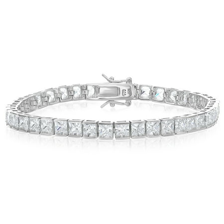 Tilo Jewelry .925 Solid Silver Tennis Bracelet with Square Princess-Cut with Cubic Zirconia CZ Stones | 7.5 Inch | Women, Men, Unisex