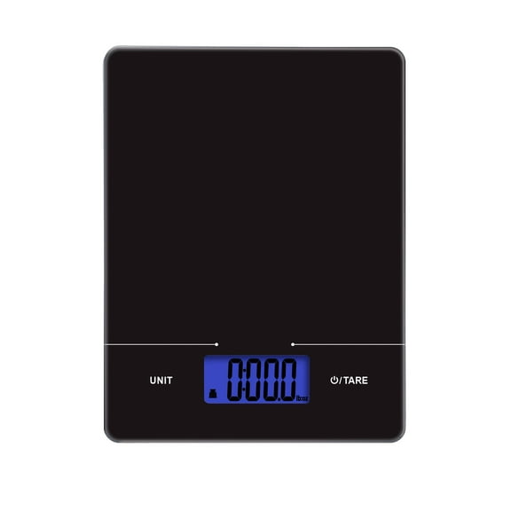 Mainstays Tempered Glass Slimline Digital Scale with Blue Backlit, Black