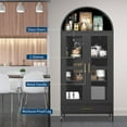 thumbnail image 5 of Senfot 73" Tall Arched Metal Storage Cabinet, Kitchen Pantry with Glass Doors, Modern Farmhouse Bookshelf, 2 Adjustable Shelves & Drawer, Freestanding Display Cabinet for Living,Dining Room, Black, 5 of 9