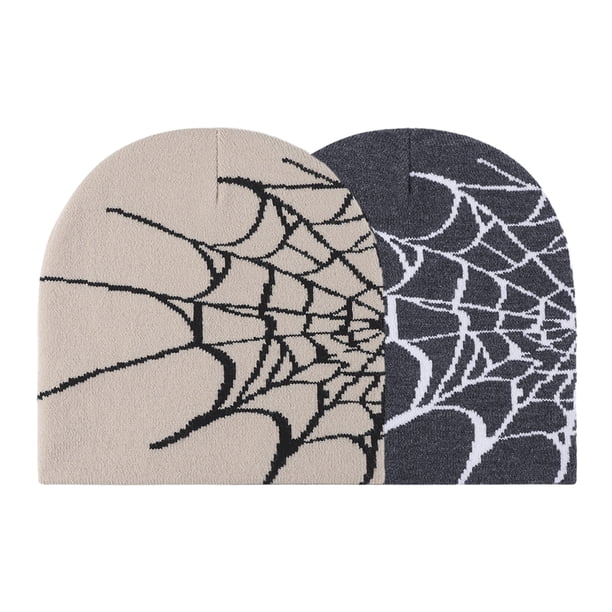 Gorro de punto para mujer, gorros de invierno acrílicos para mujer y hombre, gorro unisex suave y cálido con puños, gorro de punto con diseño de telaraña para otoño e invierno para hombre