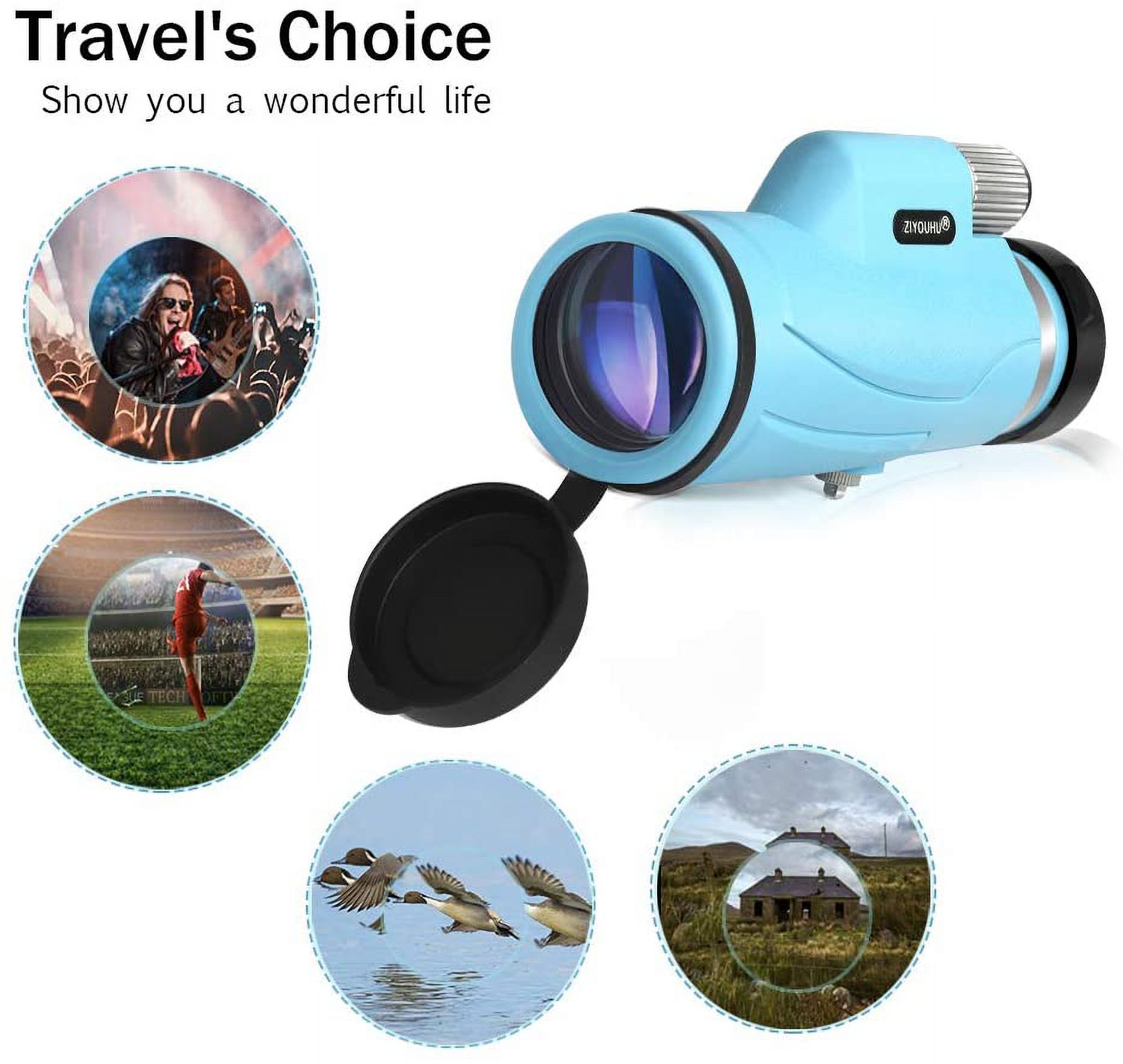 Monocular Telescope, High Power 10X42 Waterproof Monocular with Single Hand Focusing, Bright and Clear, Monocular Scope for Traveling, Blue