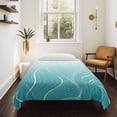 thumbnail image 4 of Aqua Blue Geometric Tapestry for Bedroom Wall Hanging Tapestry, Modern White Stripe Distortion Art Ceiling Backdrop Tapestries Poster Blanket Wall Decor for Teens Room Living Room Dorm 55" x 73", 4 of 8