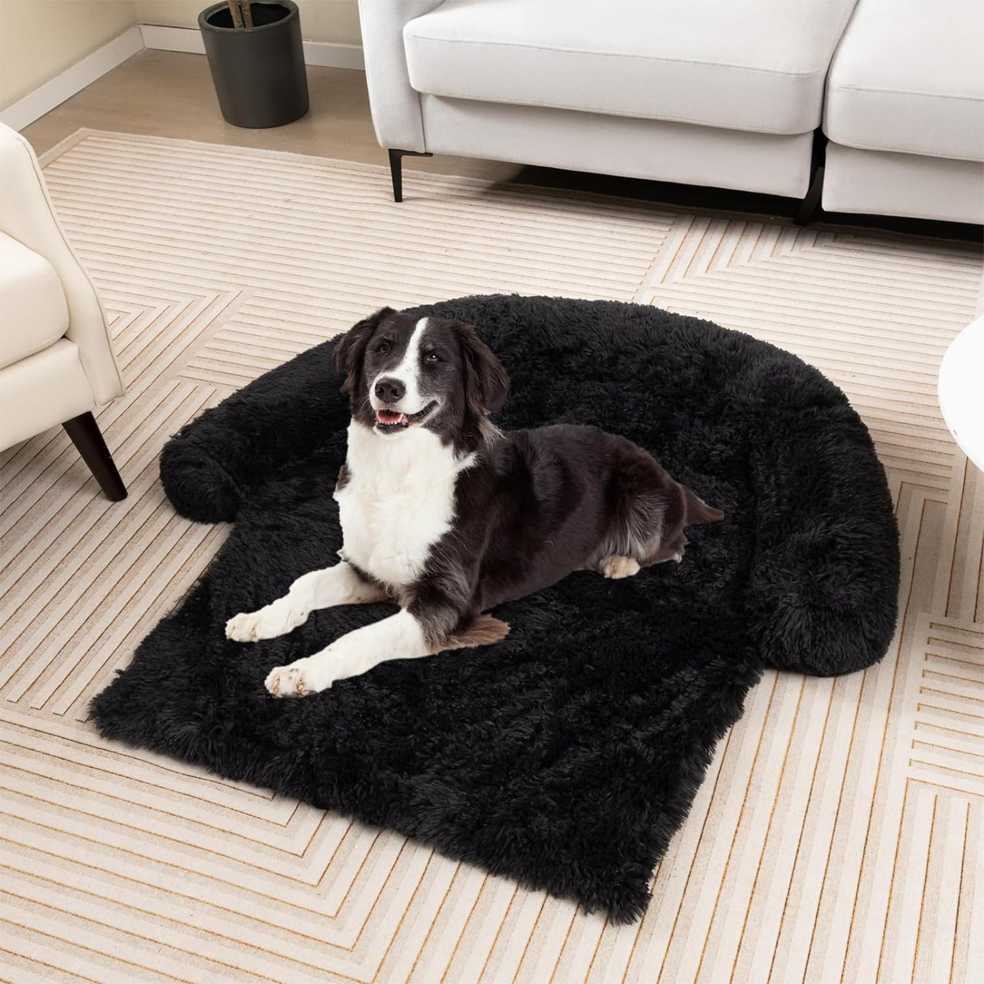 Kadyn 44" Dog Bed for Couch, Calming Dog Beds for Large Dogs, Fluffy Plush Bed for Pets, Anti Anxiety Dog Bed with Removable Cover, Black-M