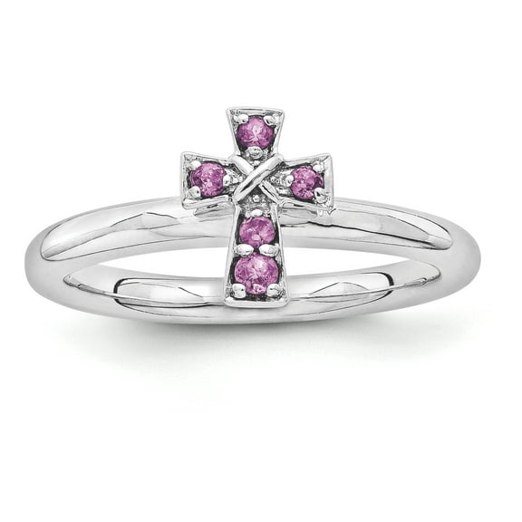 Rhodolite Garnet Sterling Silver Rhodium Cross Ring