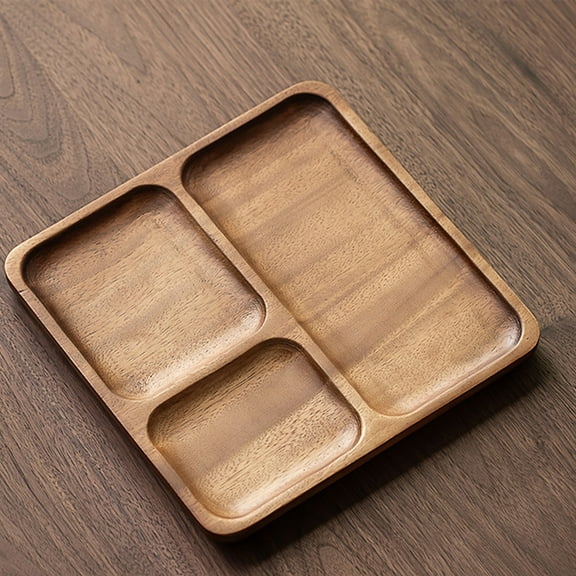 Yannianjz under $5 Wood Serving Tray, Wooden Serving Platter, 3 Section Wooden Trays for Food, Cheese, Snacks, Fruit, Appetizer, Charcuterie, Home Decor