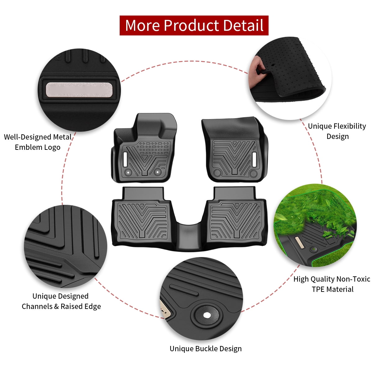 RVNI All Weather Floor Mats Liners for 2017-2020 Ford Fusion / Lincoln MKZ Black TPE Floor Mats 3 Set