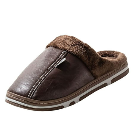 

Xboschi Womens Cozy Slippers Couple Autumn And Winter Solid Color Leather Home Warm Padded Outdoor Shoes Slippers