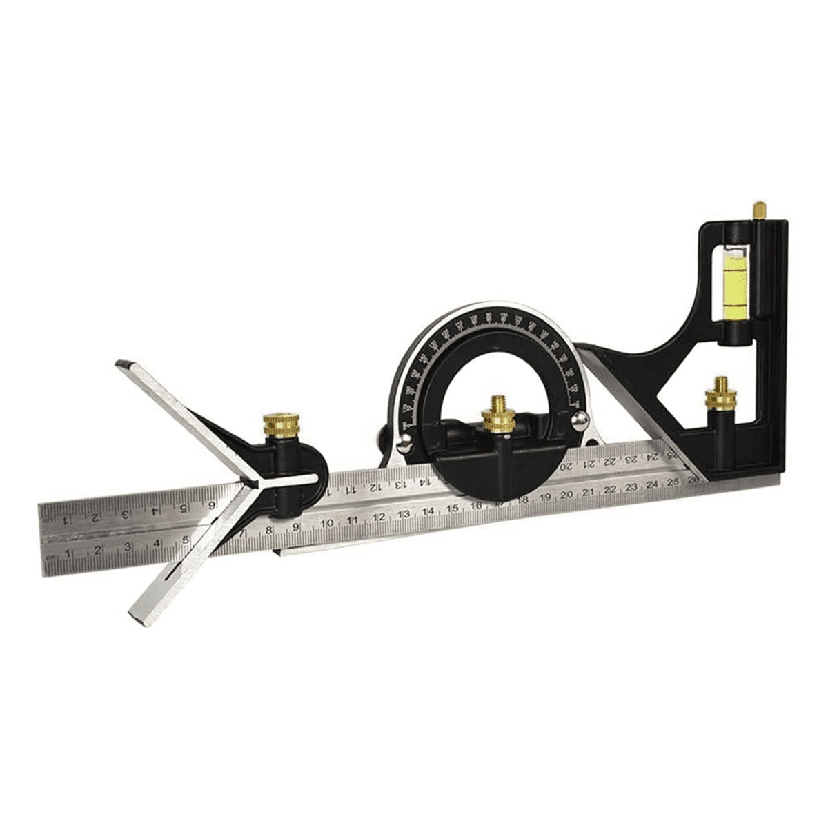 Square Ruler Set Kit 300mm (12inch) Adjustable Engineers Combination Try None Right Angle Ruler with Spirit Level