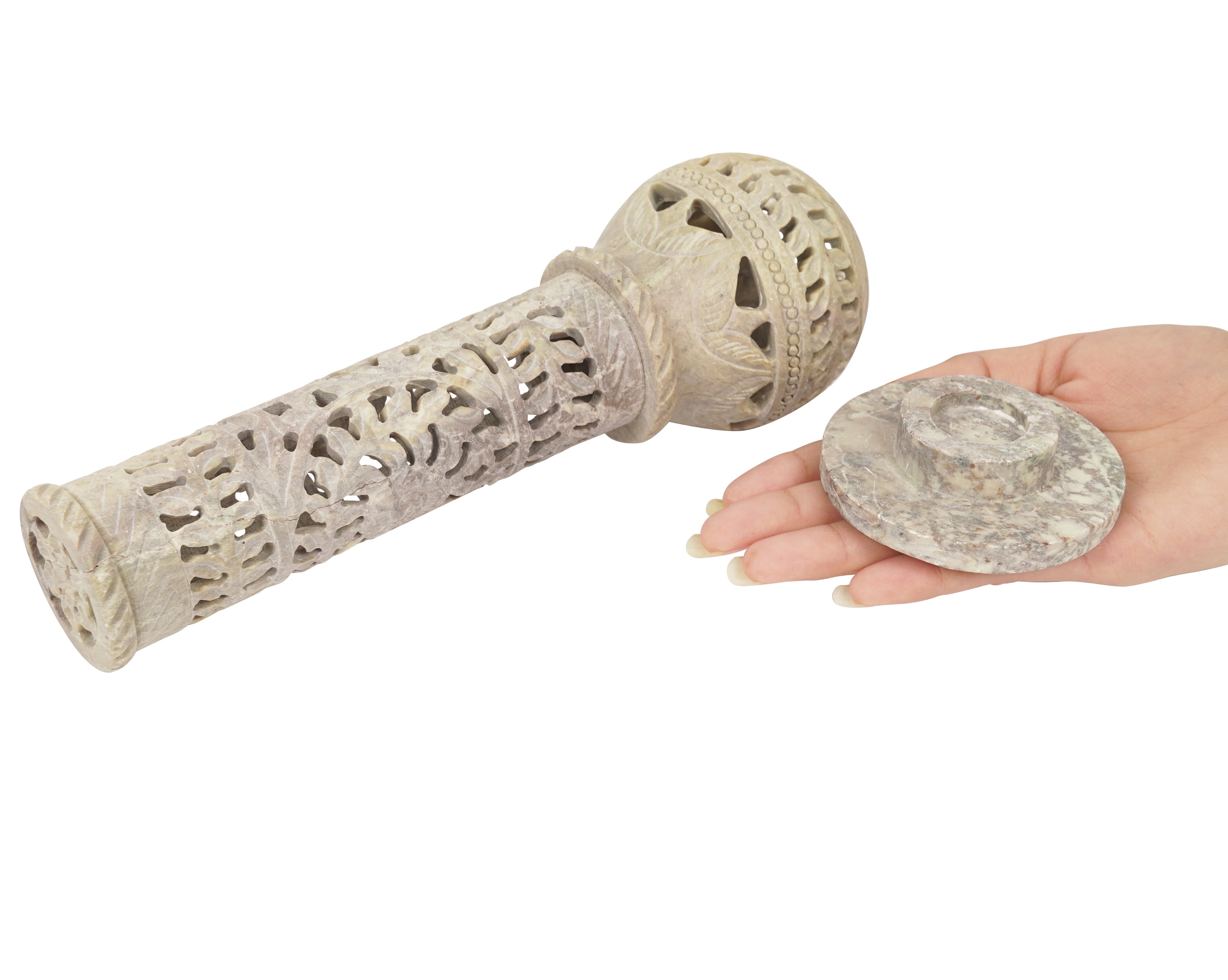 IBA Indianbeautifulart Handmade Stone Incense Stick Burner | Candle Stick Holder | Tea Light Burner , Perfect Floral Carving for Gifting- Decorative Home and Kitchen Decor (10x 1.7 Inches)