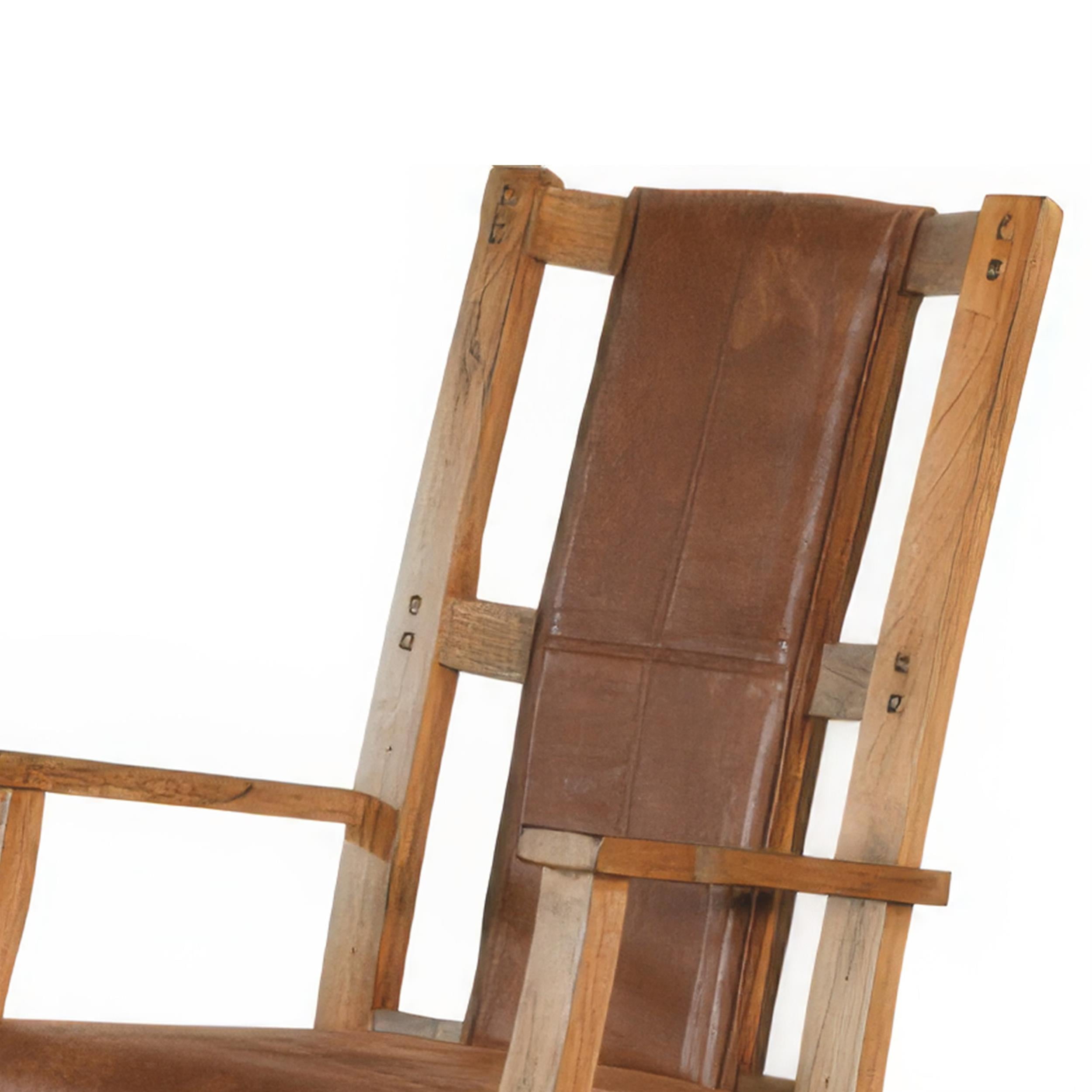 Marv Rocking Chair with Faux Leather Seat and Back, Rustic Oak Brown