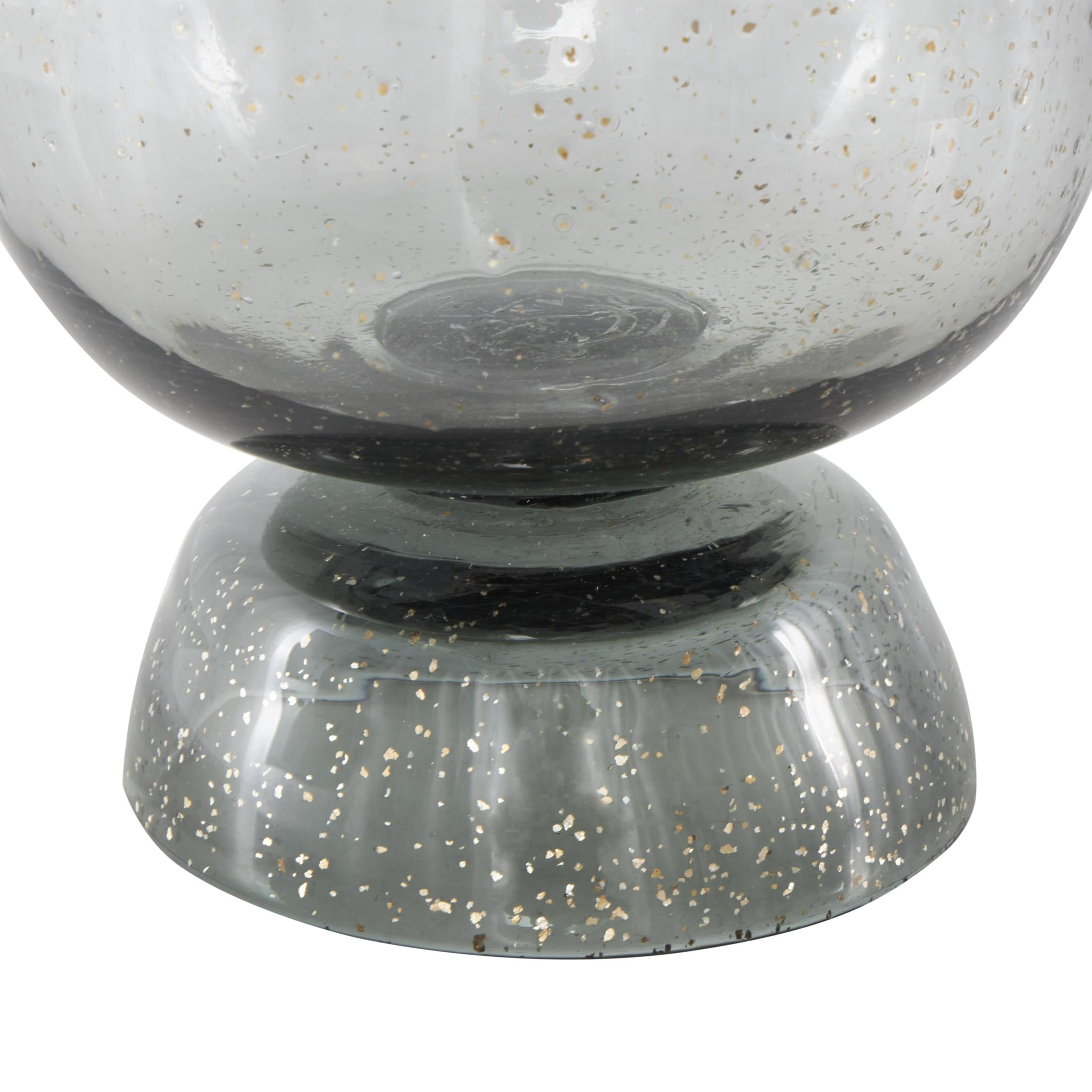DecMode 11" Floral Tulip Inspired Wide Black Glass Vase with Wavy Opening and Gold Speckles