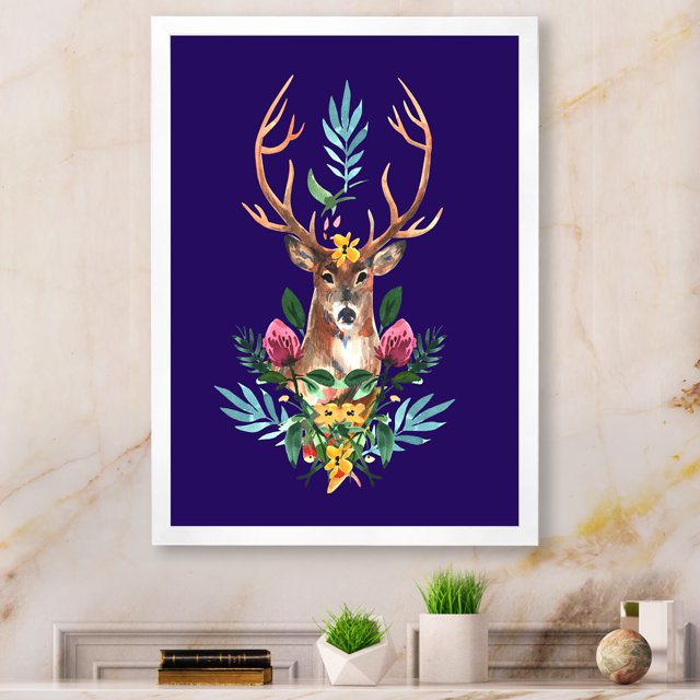 Designart Portrait de Cerf de Noël Mignon Art Mural Encadré Moderne et Contemporain