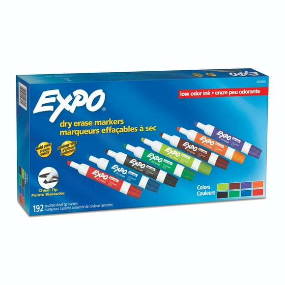 Expo Dry Erase Markers, Whiteboard Markers with Low Odour Ink, Chisel Tip, Assorted Colours