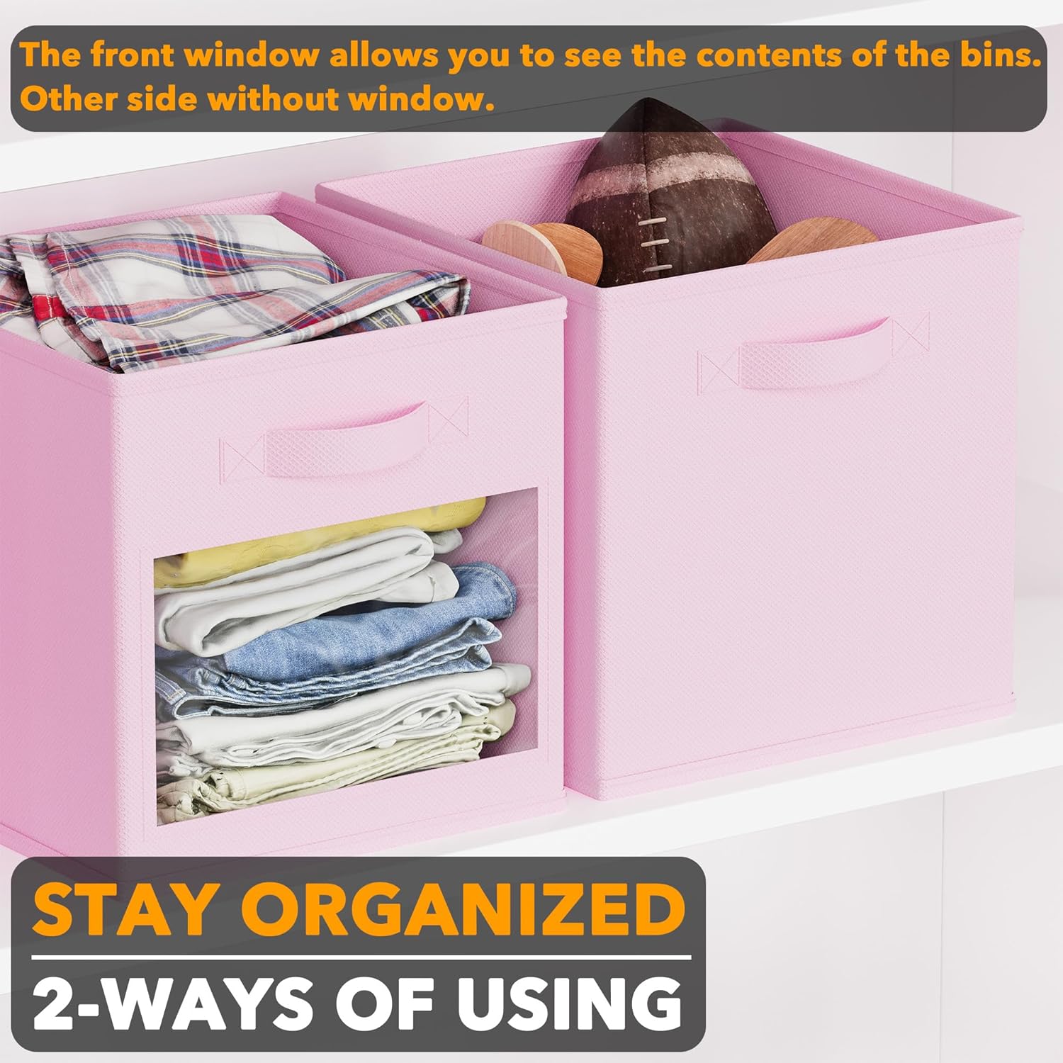 SpaceAid Storage Cubes with Clear Windows, Set of 6 Fabric Bins, 11 Inch, Pink