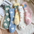 thumbnail image 3 of Women Ladies Flower Heart Pattern Soft Plush Keep Warm Mink Velvet Socks Sleeping Socks Winter Socks Middle Tube Sock GREEN, 3 of 8
