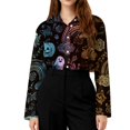 thumbnail image 5 of Delconic Womens Halloween Print Button Down Shirt Long Sleeve Casual Regular Fit Collared Blouse Floral Ghost Pattern Top Gold 3XL, 5 of 7