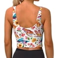 thumbnail image 3 of Haiem Flowers Birds And Butterflies Pattern Womens Sports Bra - U Neck Padded Low Impact Yoga Bra Workout Crop Top Gym Moisture-Wicking Workout Vest -, 3 of 9