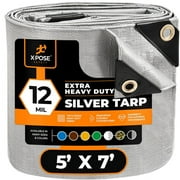 Heavy Duty Silver Poly Tarp 5' X 7' - Multipurpose Protective Cover - Durable, Waterproof, Weather Proof, Rip and Tear Resistant - Extra Thick 12 Mil Polyethylene - by Xpose Safety