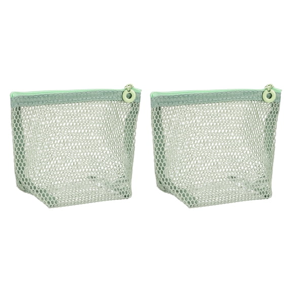 Uxcell 2 Pcs Mesh Makeup Bag, 4"x3"x4.3" Small Toiletry Bag with Zipper Semicircular Cosmetic Travel Organizer Portable Storage Pouch for Travel Daily Accessories, Matcha Green