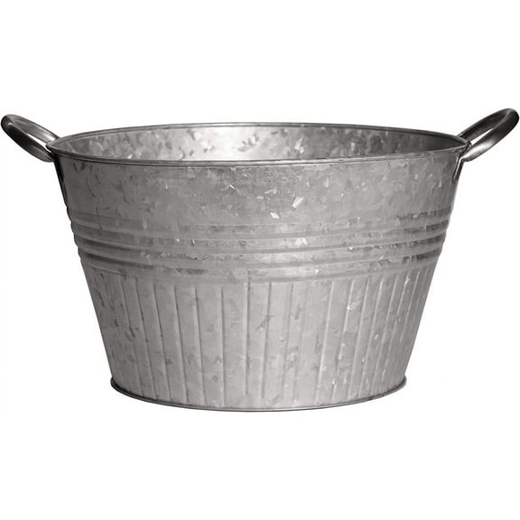 EnjinZZ Robert Allen 16" Round Tub Metal Planter w/Handles – Lightweight Galvanized Steel with Drainage Holes – Indoor/Outdoor Garden Pot