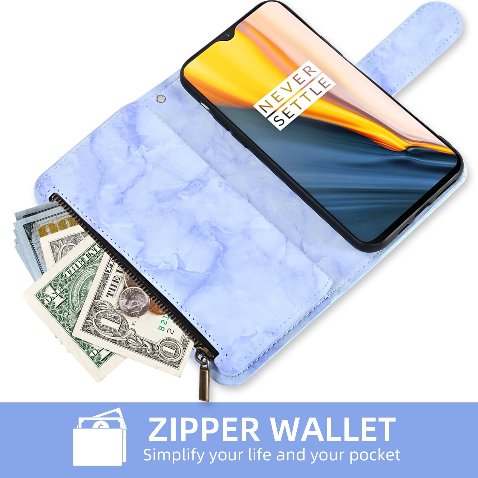 Asuwish Compatible with Tracfone BLU View 4 B135DL Wallet Phone Case and Tempered Glass Screen Protector Marble Faux Leather Flip Credit Card Holder Cell Cover for BLUE View 2 2023 View4 135DL Blue