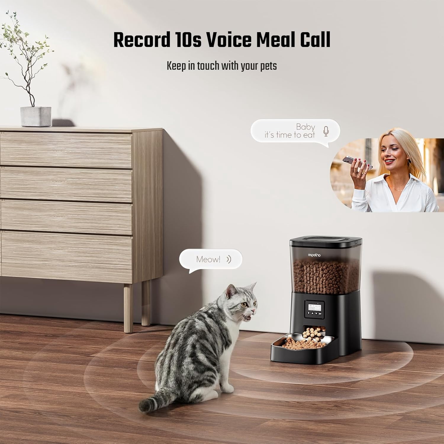 Automatic Cat Feeder 4L Timed Dispenser for Cats Small Dogs with Voice Recorder Anti-Clogging Dual Power Stainless Steel Bowl
