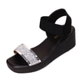 thumbnail image 2 of YgkuHd Women's Casual Wedge Sandals Open Toe Sparkling Rhinestone-Encrusted Strap Elastic Ankle Strap Cushioned Silver,7.5, 2 of 9