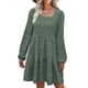 thumbnail image 4 of Vestido con escote cuadrado y mangas largas, detalle abullonado, color verde oliva, perfecto para la oficina o la fiesta, talla XL, 4 of 6