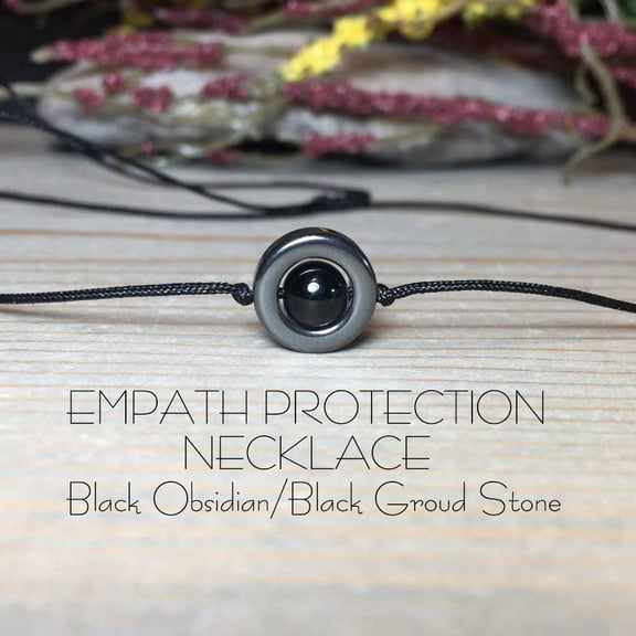 Adjustable Black Obsidian & Hematite Empath Protection Necklace - Unisex Drawstring Necklace for Men and Women