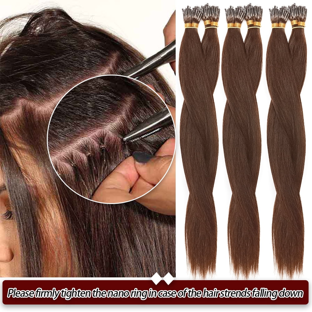 SEGO Nano Ring Beads Tip Hair Extensions 100% Human Hair Nano Ring Remy Hair Extensions Real Human Hair Cold Fusion Nano Hair Extensions Any Color Nano Loop Extensions 50G-150G Thick Full Head