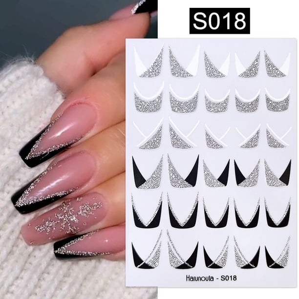 Calcomanía 3D para uñas de mariposa blanca y negra, calcomanías geométricas, calcomanías de flores doradas DIY, diseños para decoración de manicura y salón de uñas Tan Jianjun unisex