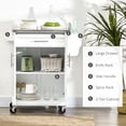 thumbnail image 3 of White Kitchen Island Cart with Stainless Steel Top & Storage - Rolling Kitchen Cart on Wheels for Living Room, Dining & Entryway Use, 3 of 7