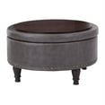 thumbnail image 2 of Ottoman Rond de Rangement Augusta en Cuir Gris Étain, 2 of 4