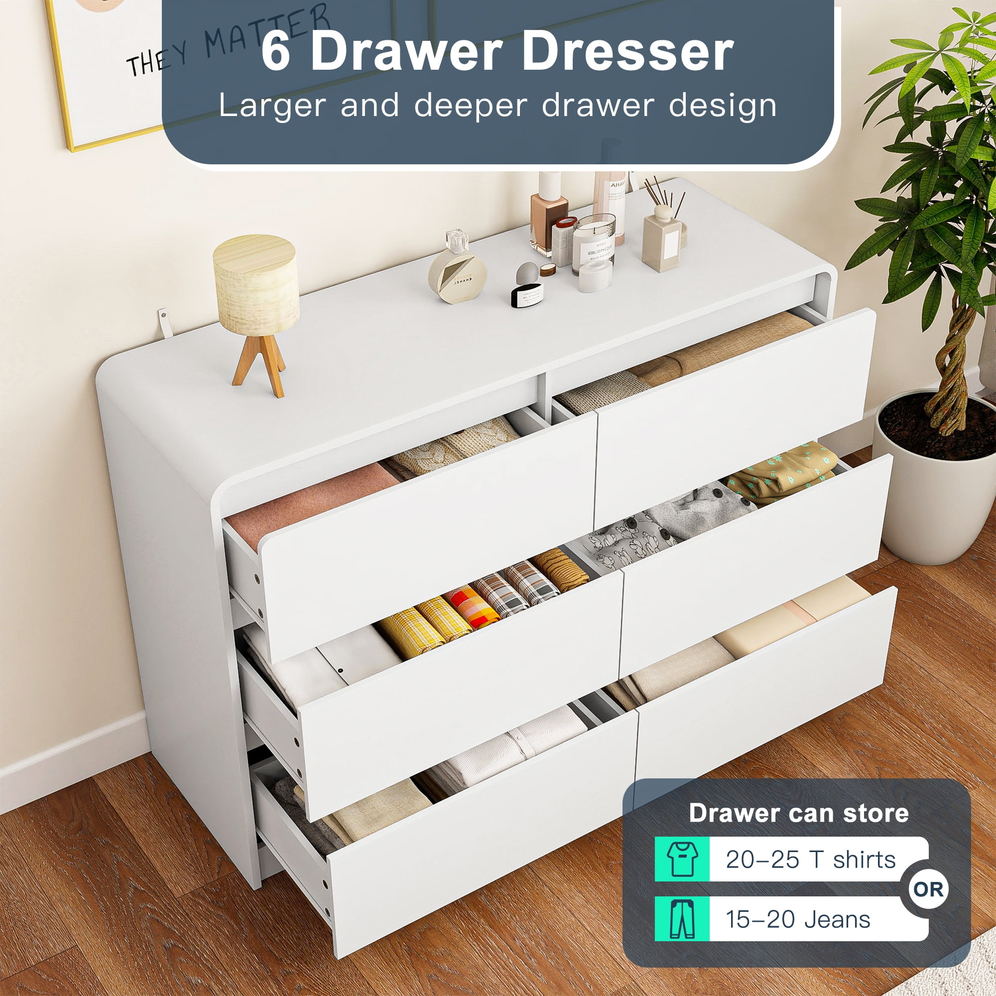 Kadyn Modern Curved  Drawer Dresser, Dresser for Bedroom, Chest of Drawers with Curved Profile Design, White