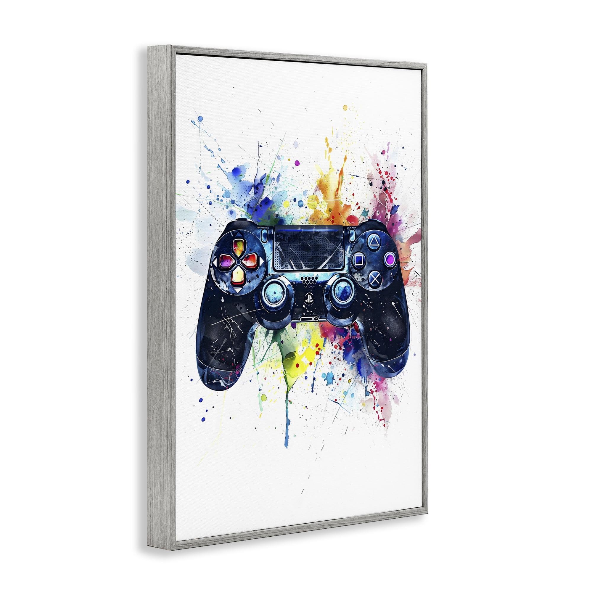 Stupell Industries Colorful Gaming Controller Splatter Gray Framed Giclee Art, design by Creative Studio