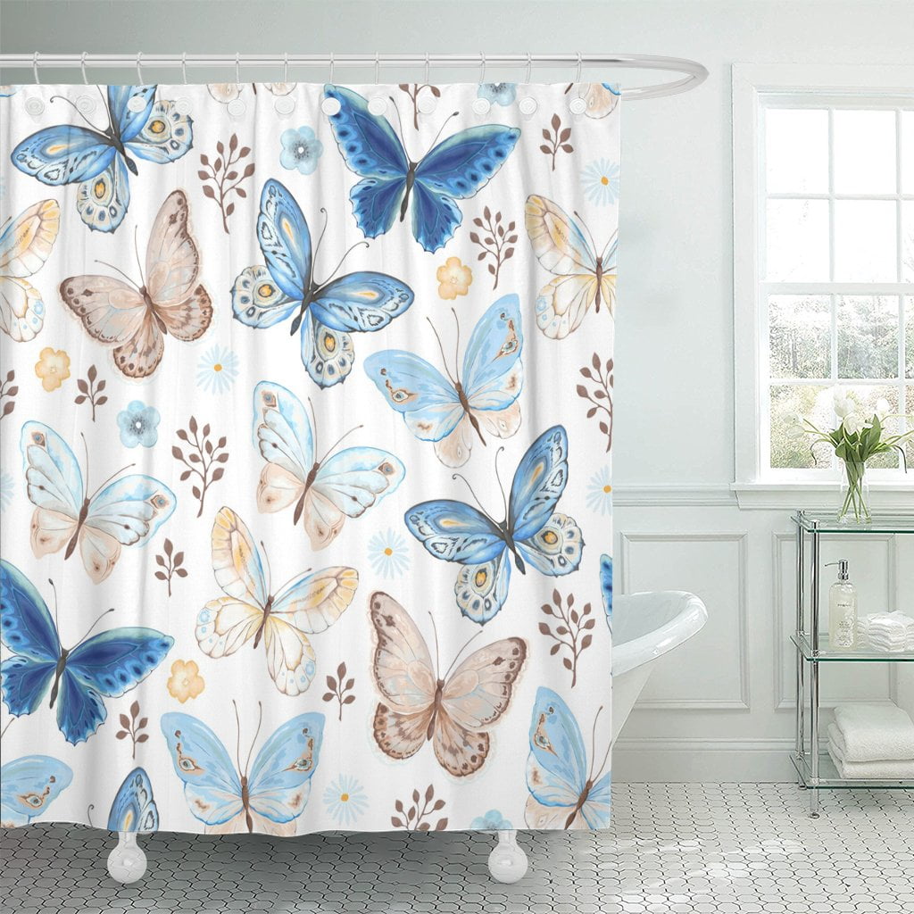 PKNMT Flying Butterflies Blue Yellow and Brown Colors Shower Curtain ...