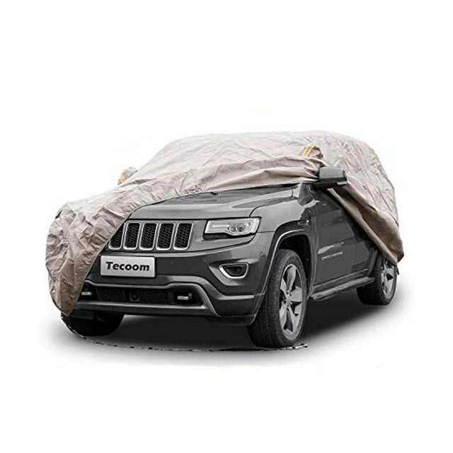 Tecoom Cubierta gruesa súper transpirable impermeable a prueba de viento nieve sol lluvia protección UV al aire libre todo clima SUV cubierta de coche para 206-215 pulgadas SUV de tamaño completo