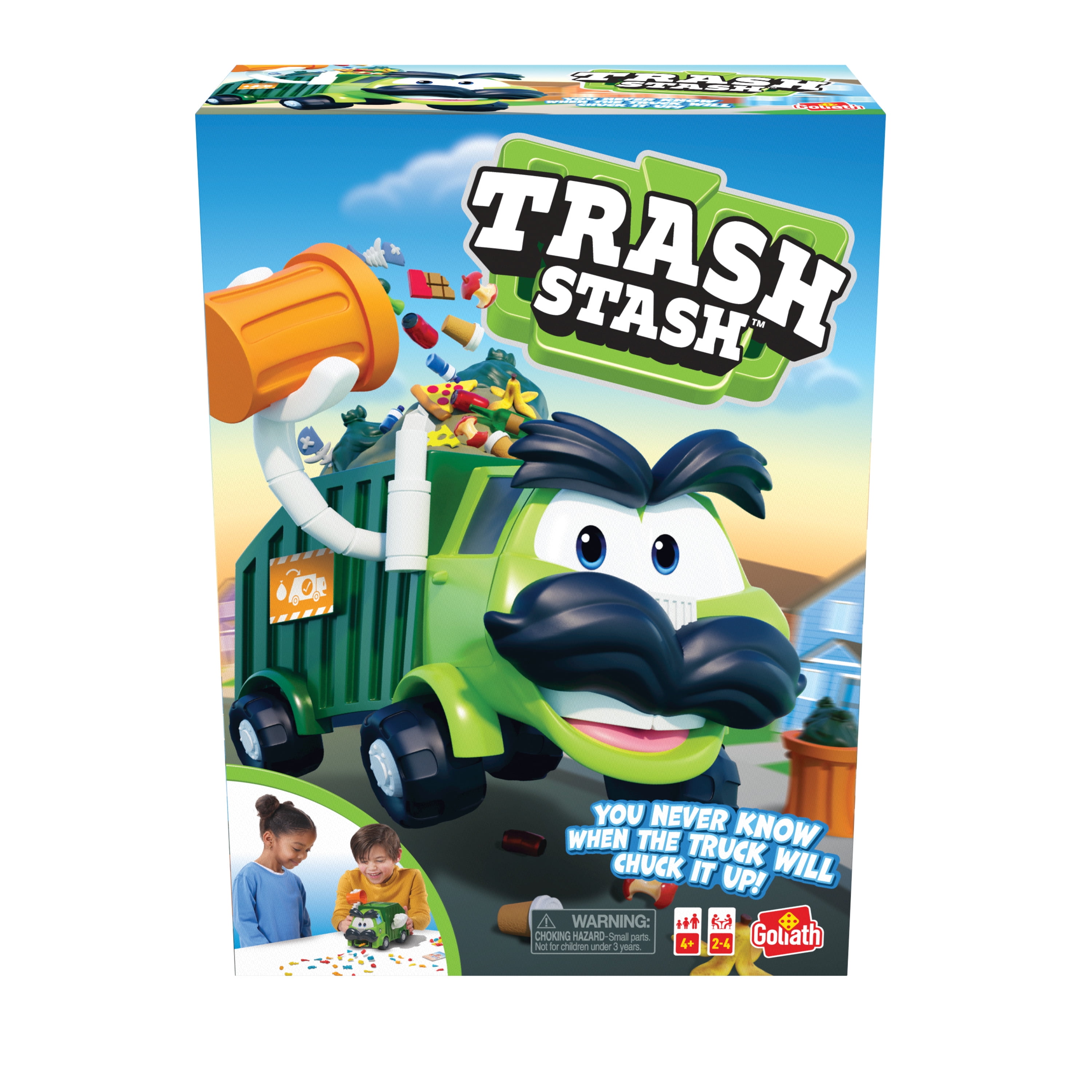 Goliath Trash Stash Game - Fill Trashcan, Watch It Dump into Truck or Truck Chucks It up