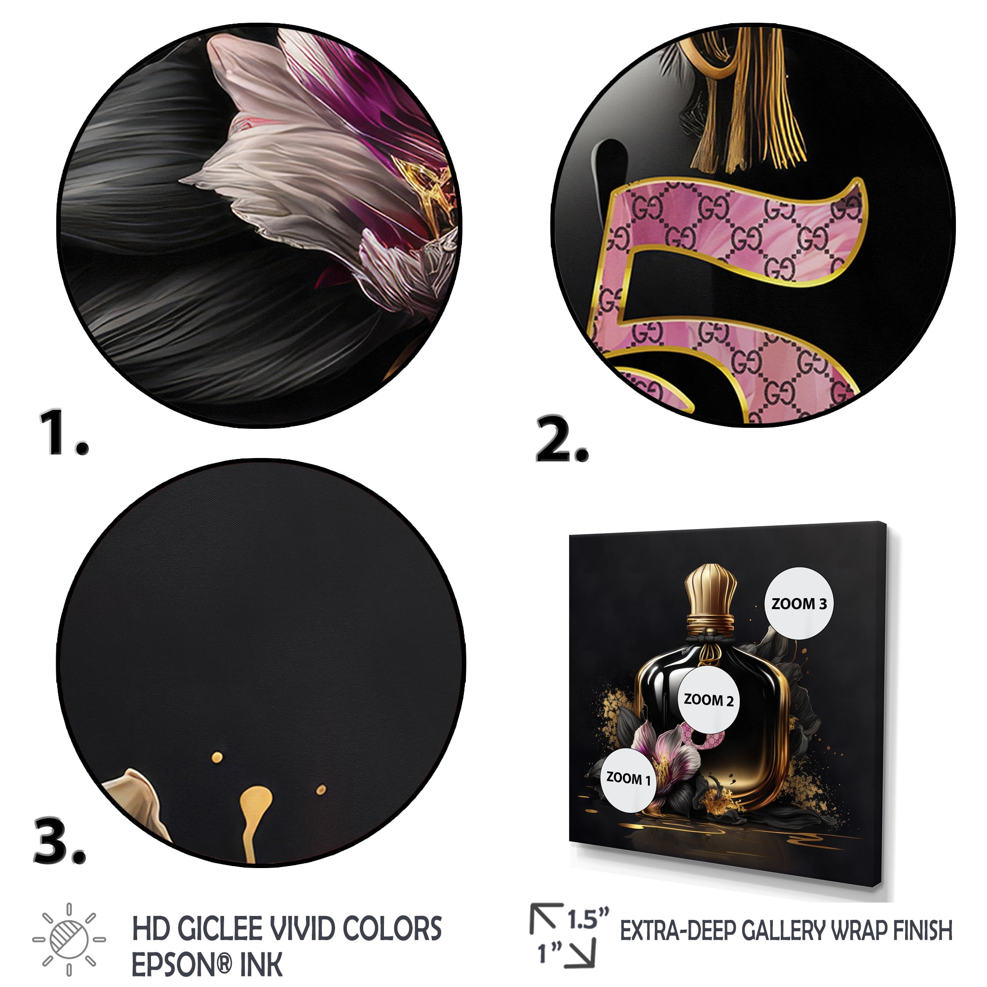 Designart Chic Black And Gold Perfume Bottle VI Canvas Wall Art