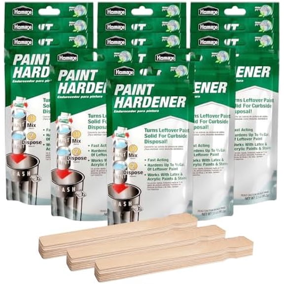 Homax Waste Away Paint Hardener, 12 Packs, 3.5oz - Fast Acting Solidifier for Disposal - Drying Powder for Acrylic & Latex With 25 Pcs. of 14 Inch Wooden Stir Sticks$$Tools & Hardware Other