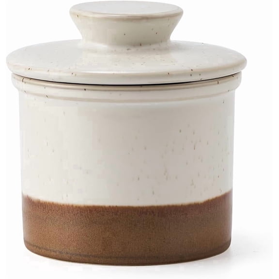 XELA Ceramic Butter Dish with Water Line, Beige