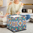 thumbnail image 3 of CURLYOOT Mexican Cube Storage Bin, 13 x 13 x 13 Storage Cube Bins for Organizing, Mexican Tile Fabric Foldable Closet Baskets with Handles for Closet, Shelves, Clothes, 3 of 7