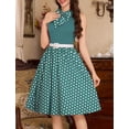 thumbnail image 4 of IWEMEK Women 1950s Vintage Polka Dot Swing Dress with Bow Tie Neck Sleeveless Cocktail Party Prom Tea Evening Dresses M Lake Blue, 4 of 10