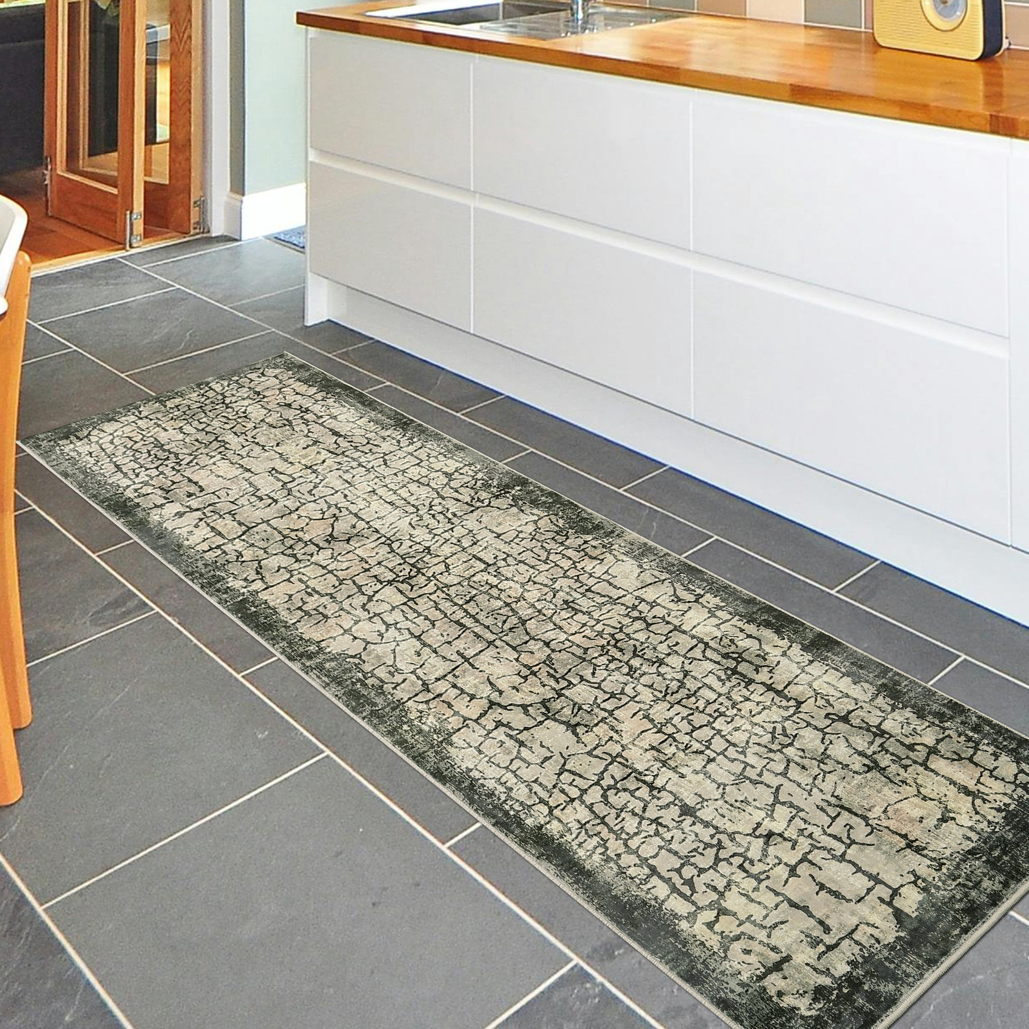 Hasoo 2' x 6' Area Rug for Living Room Abstract Non Slip Indoor Carpet, Green
