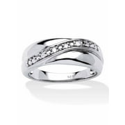 Men's 1/10 TCW Round Diamond Wedding Band in Platinum-plated Sterling Silver